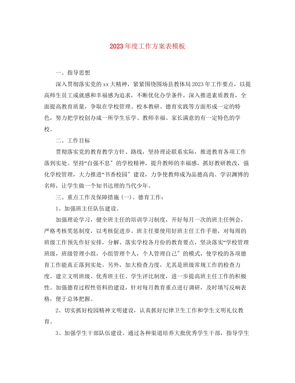 2023年度工作计划表模板范文.docx_第1页