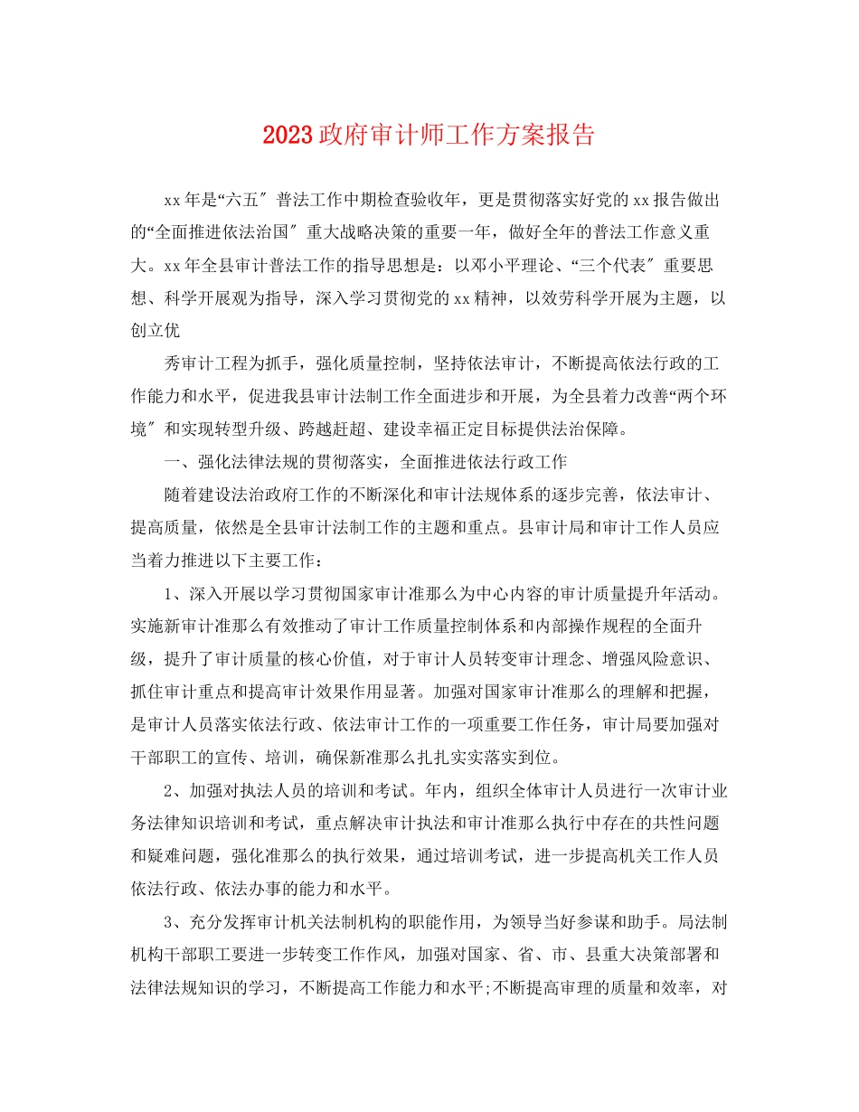 2023年政府审计师工作计划报告范文.docx_第1页