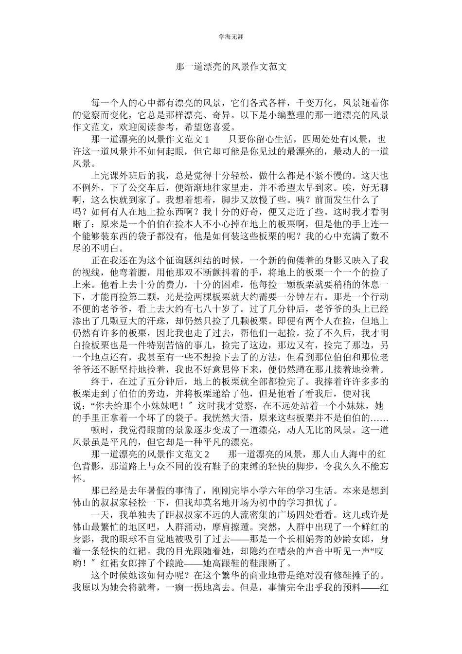 2023年那一道美丽的风景作文范文.docx_第1页