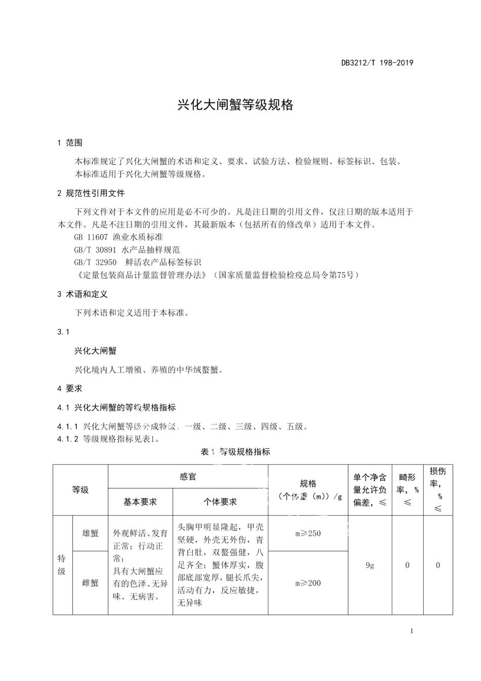 DB3212T 198-2019兴化大闸蟹等级规格.pdf_第3页