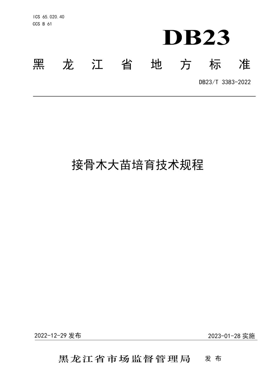 DB23T 3383—2022接骨木大苗培育技术规程.pdf_第1页