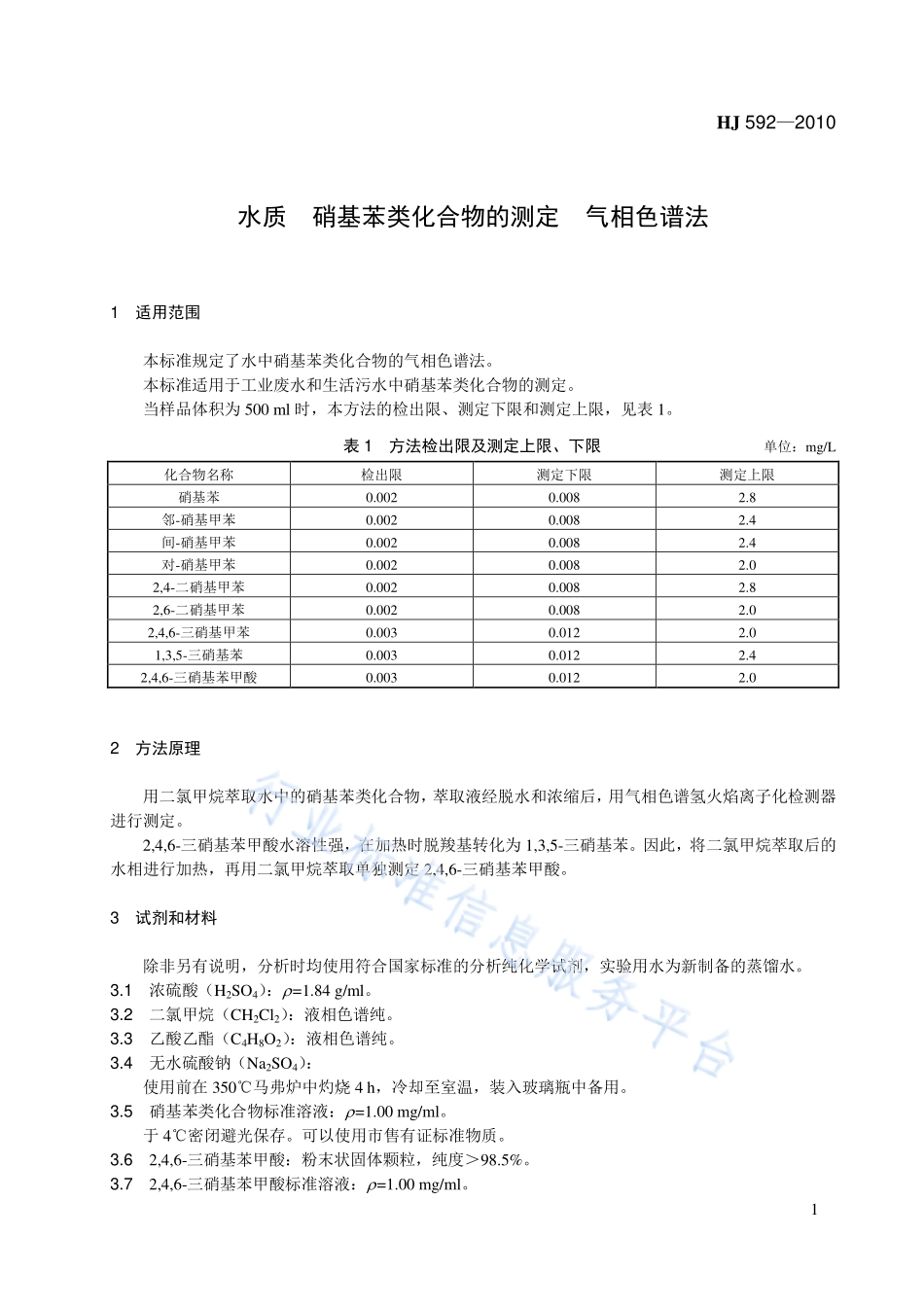 HJ 592-2010 水质 硝基苯类化合物的测定 气相色谱法.pdf_第1页