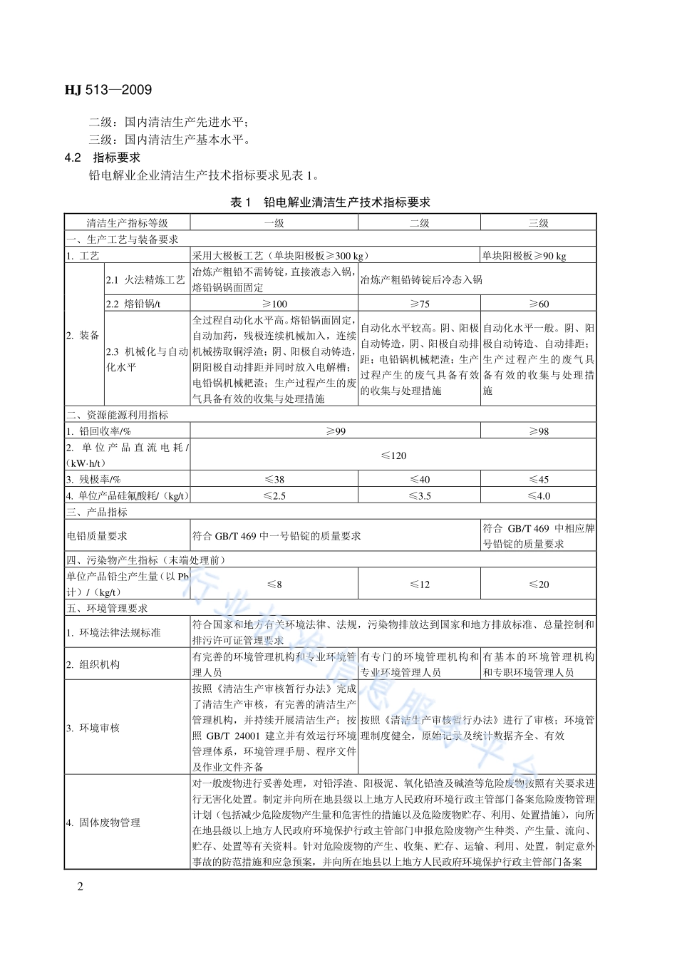 HJ 513-2009 清洁生产标准 铅电解业.pdf_第2页