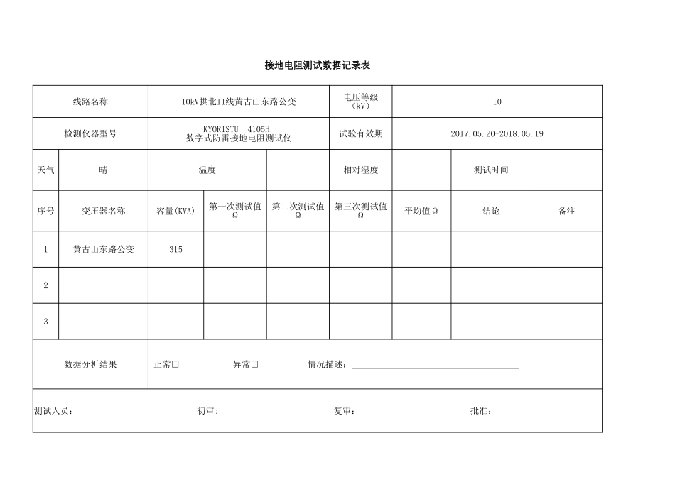 2、接地电阻测试记录表.xlsx_第1页
