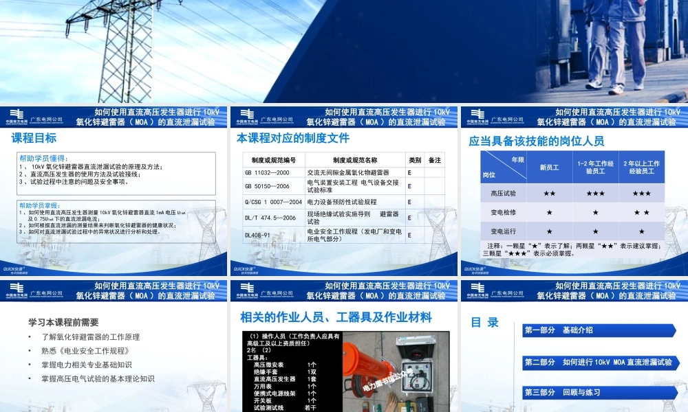 10kV氧化锌避雷器（MOA）的直流泄漏试验.ppt
