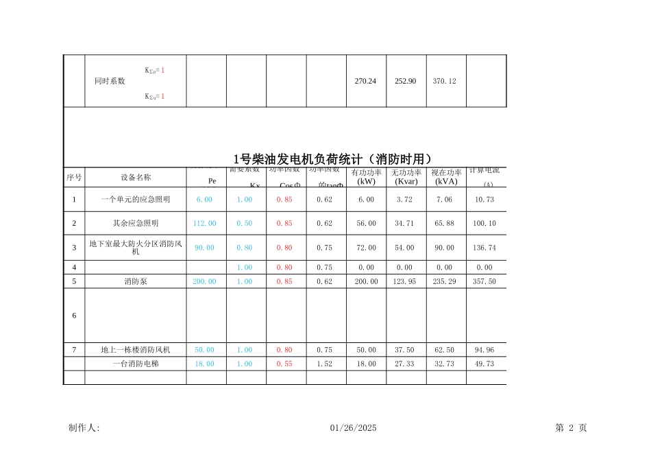 负荷及容量计算书-柴油发电机选用.xlsx_第2页