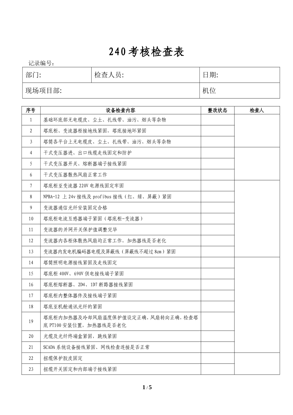 风电机组试运行检查表.doc_第1页