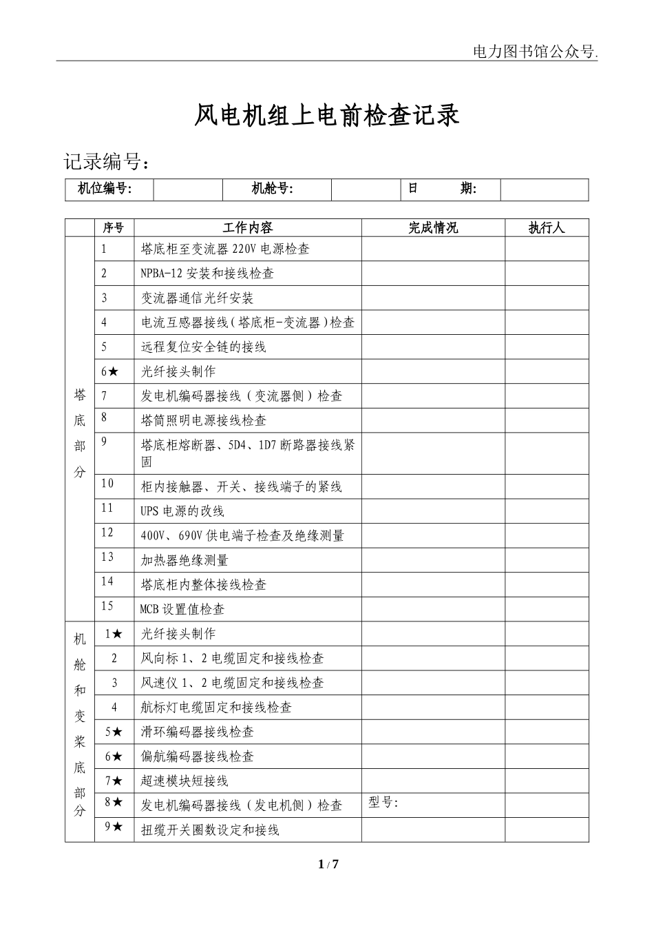 风电机组上电前检查记录.doc_第1页