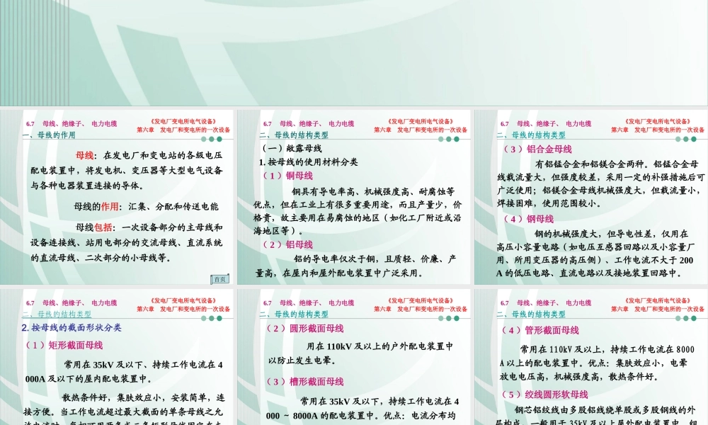 国家电网 发电厂和变电所的一次设备 母线、绝缘子、电力电缆.ppt