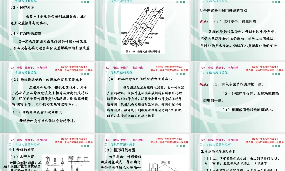 国家电网 发电厂和变电所的一次设备 母线、绝缘子、电力电缆.ppt