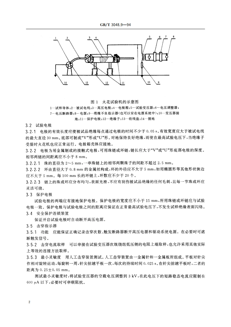 电线电缆电性能试验方法 绝缘线芯工频火花试验 GBT 3048.9-1994.pdf_第3页