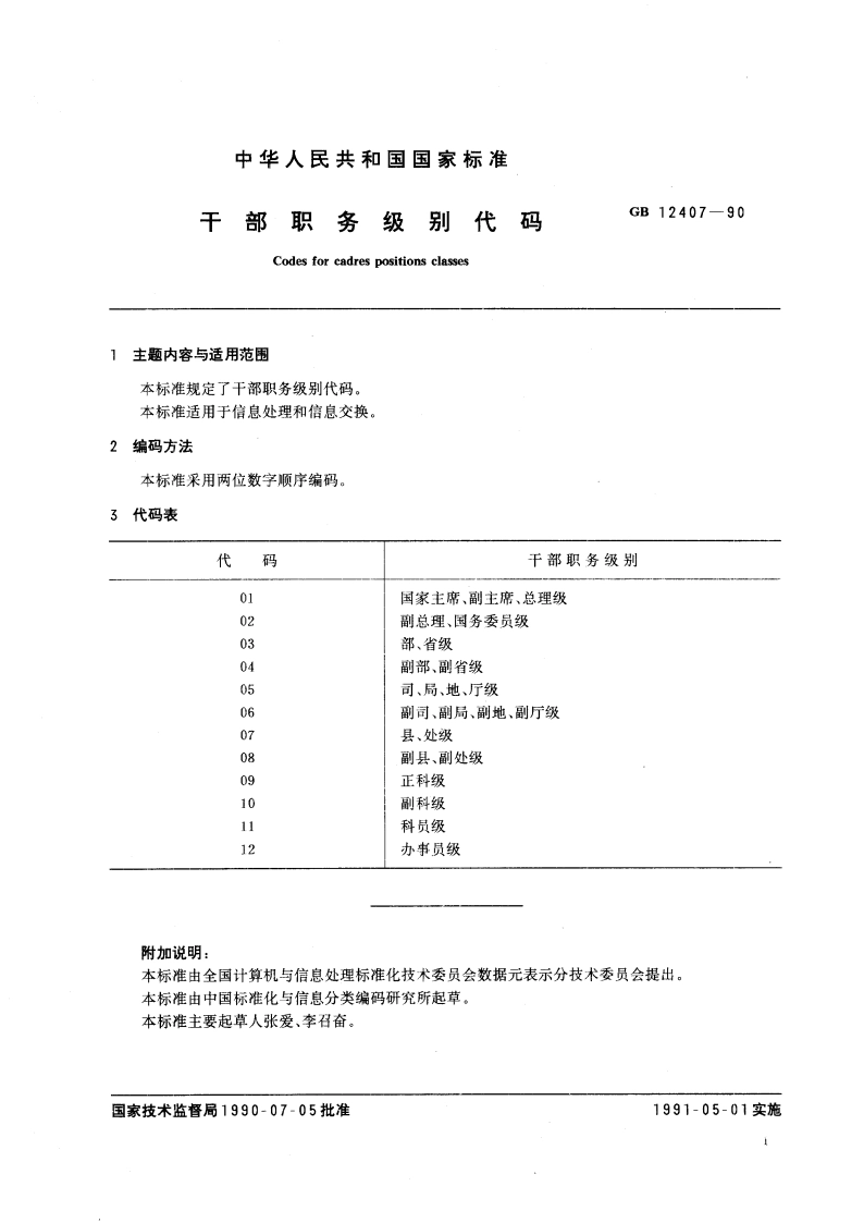 干部职务级别代码 GBT 12407-1990.pdf_第2页