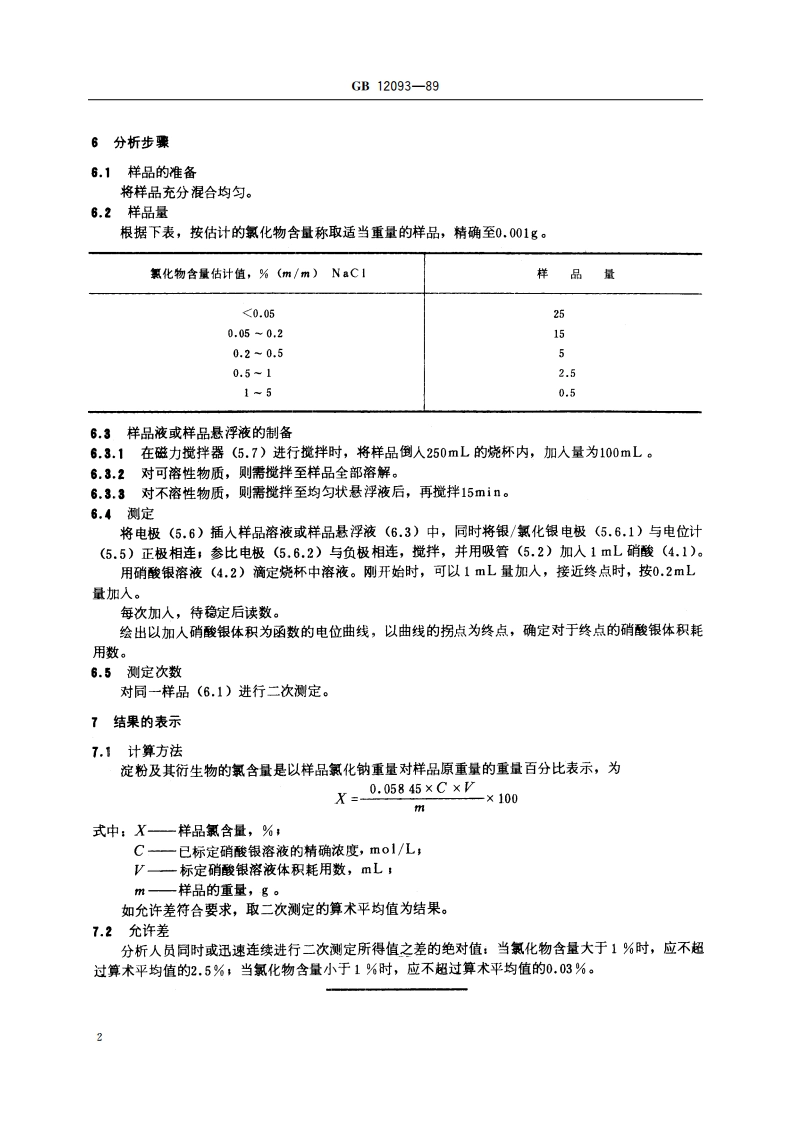 淀粉及其衍生物氯化物含量测定方法 GBT 12093-1989.pdf_第3页
