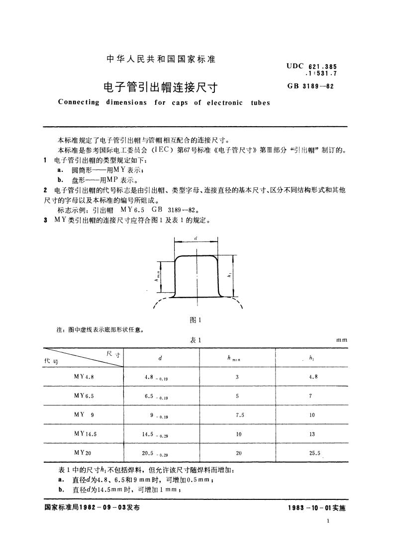 电子管引出帽连接尺寸 GBT 3189-1982.pdf_第2页