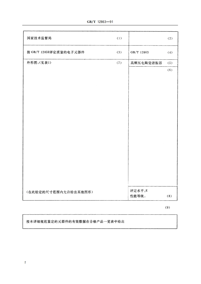 电子设备用压电陶瓷谐振器空白详细规范 高频压电陶瓷谐振器 评定水平 E(可供认证用) GBT 12863-1991.pdf_第3页
