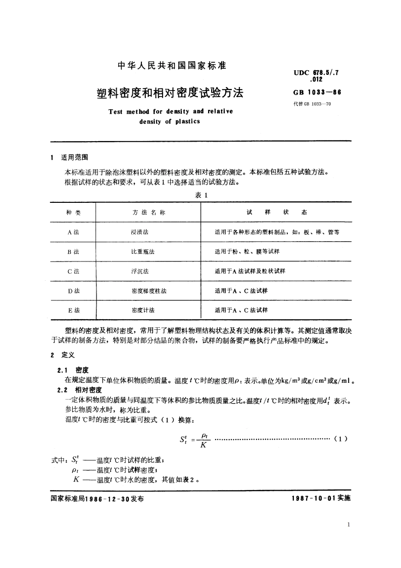塑料密度和相对密度试验方法 GBT 1033-1986.pdf_第2页