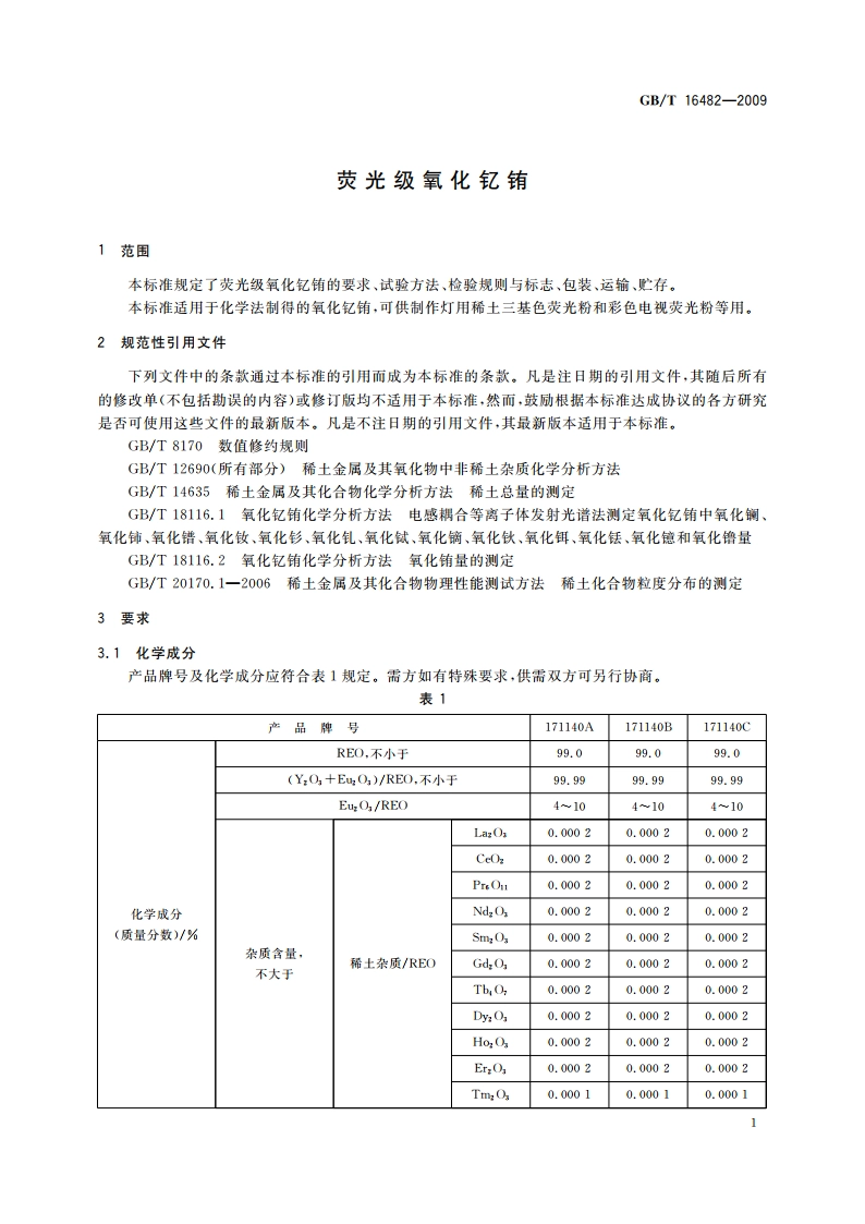 荧光级氧化钇铕 GBT 16482-2009.pdf_第3页
