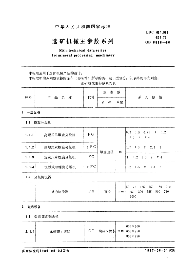 选矿机械主参数系列 GBT 6826-1986.pdf_第3页