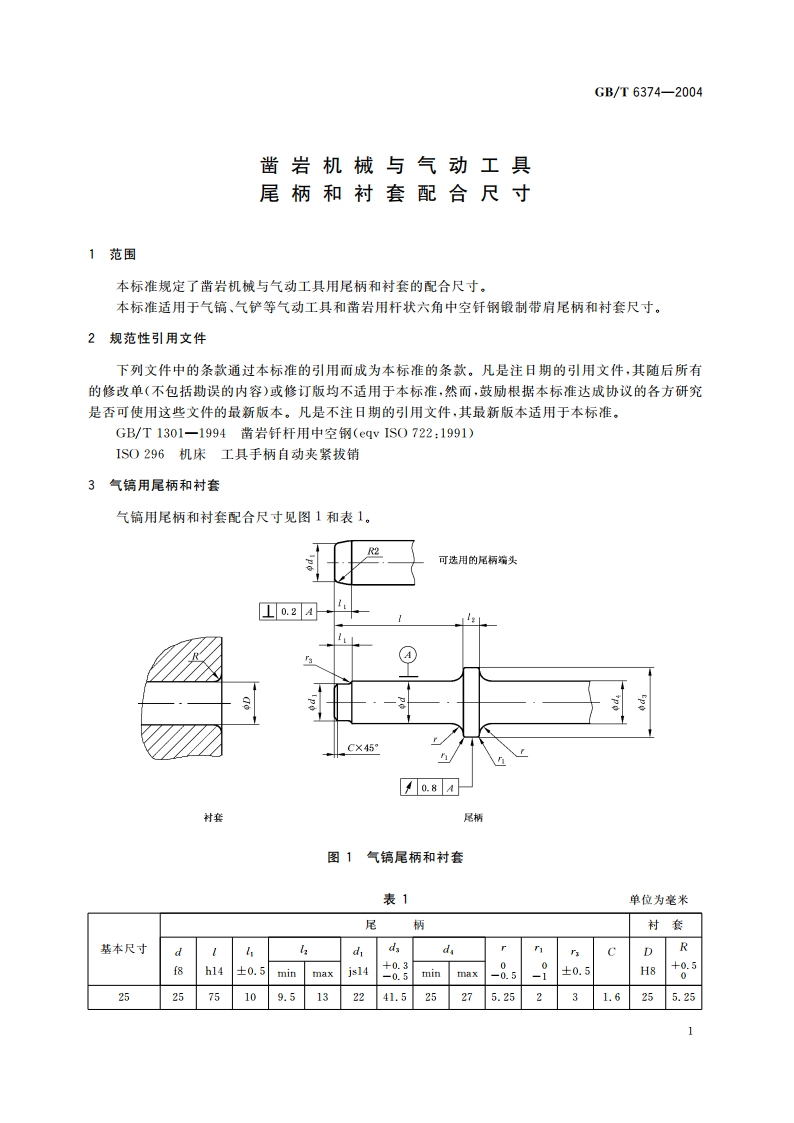 凿岩机械与气动工具 尾柄和衬套配合尺寸 GBT 6374-2004.pdf_第3页