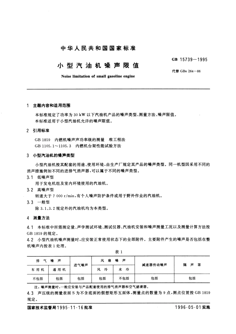 小型汽油机噪声限值 GBT 15739-1995.pdf_第3页