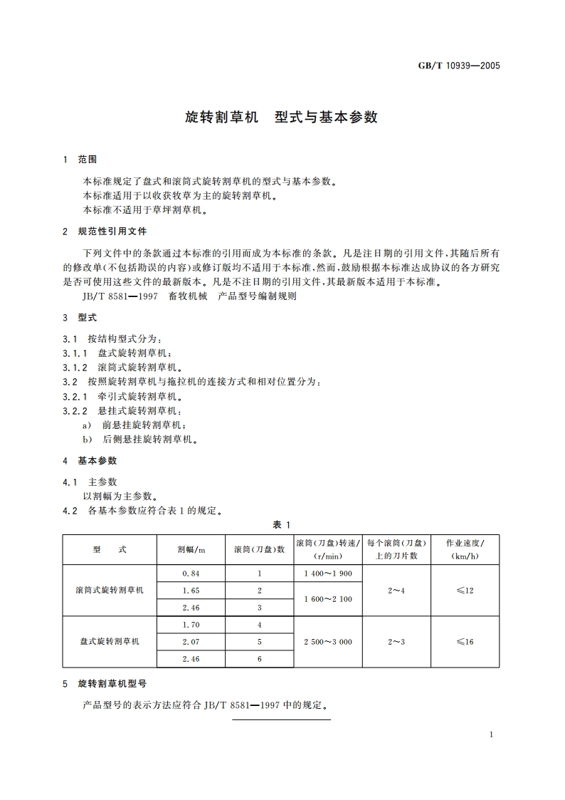旋转割草机 型式与基本参数 GBT 10939-2005.pdf_第3页
