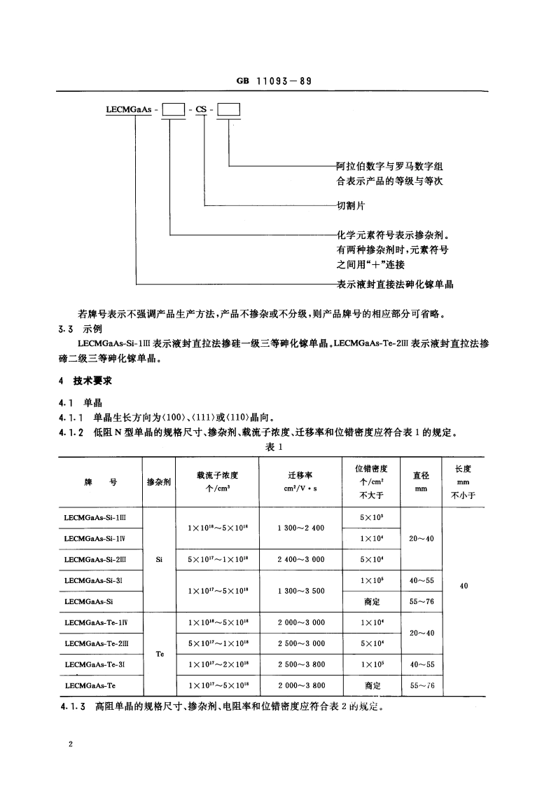 液封直拉法砷化镓单晶及切割片 GBT 11093-1989.pdf_第3页