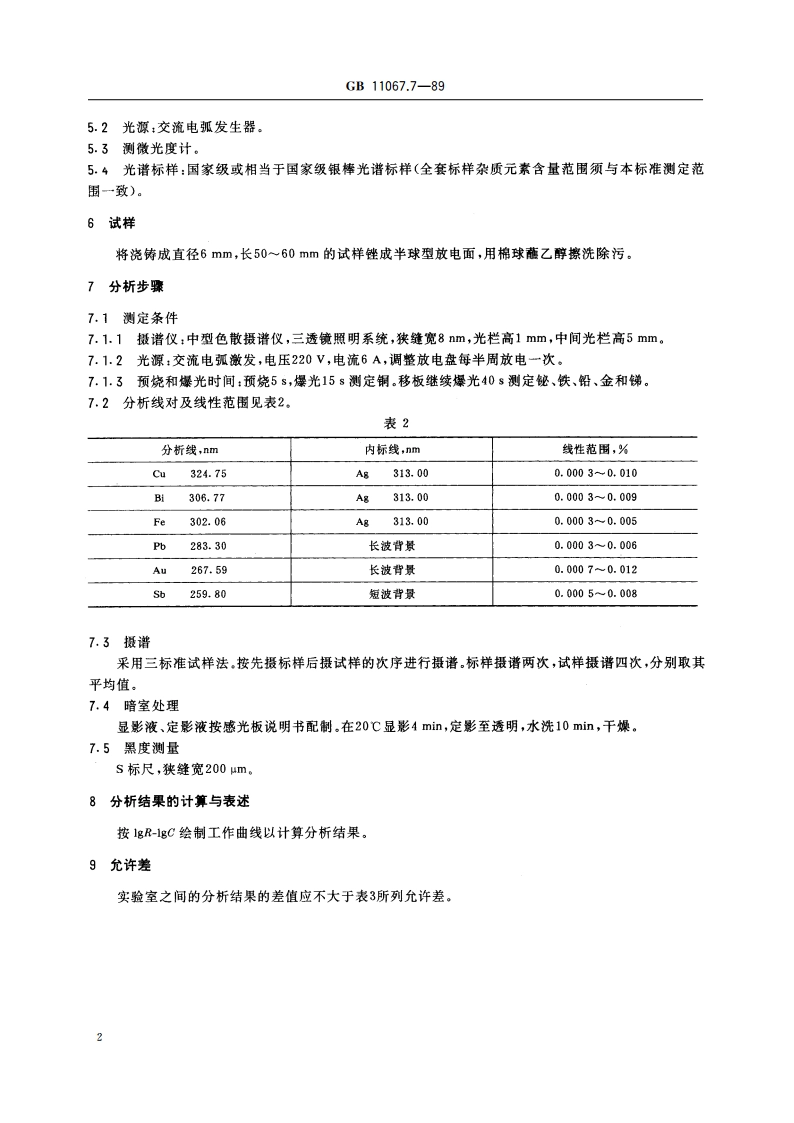 银化学分析方法 发射光谱法测定铜、铋、铁、铅、金和锑量 GBT 11067.7-1989.pdf_第3页