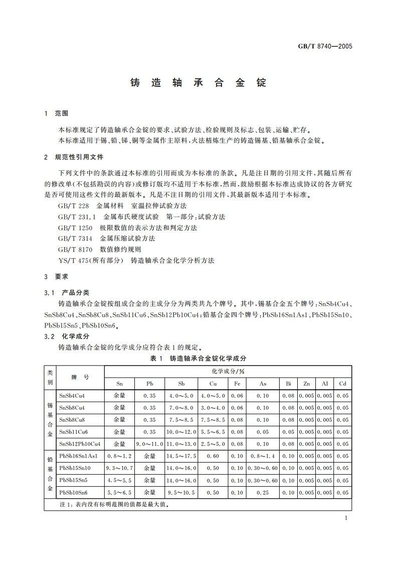 铸造轴承合金锭 GBT 8740-2005.pdf_第3页