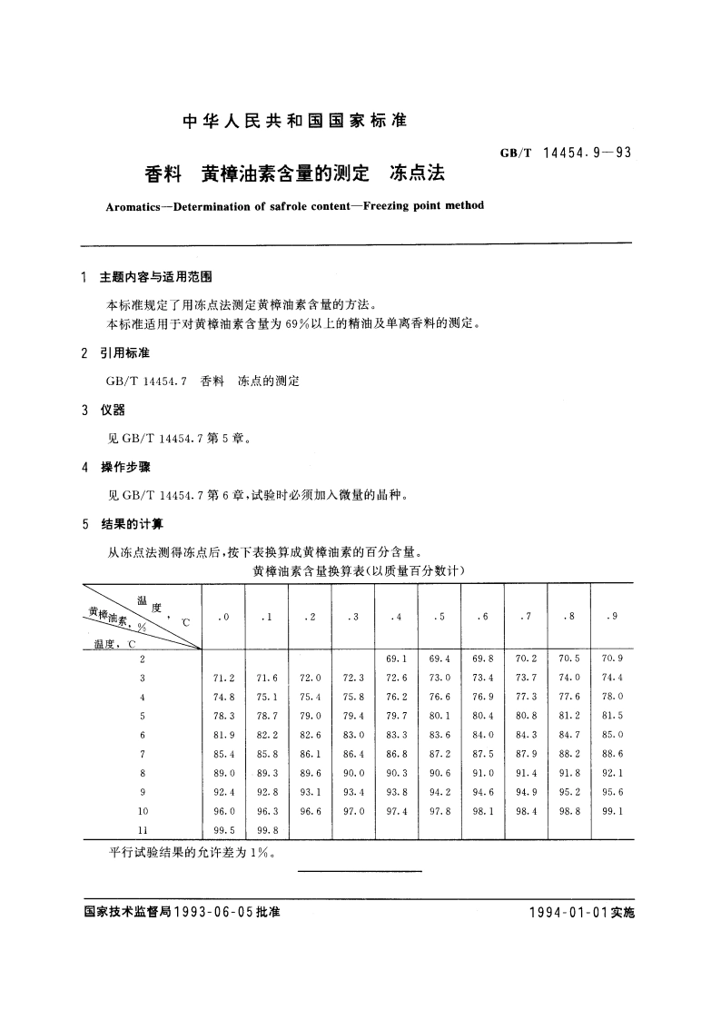 香料 黄樟油素含量的测定 冻点法 GBT 14454.9-1993.pdf_第3页