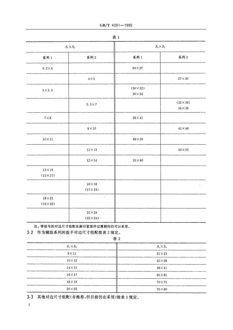 双头扳手的对边尺寸组配 GBT 4391-1995.pdf_第3页
