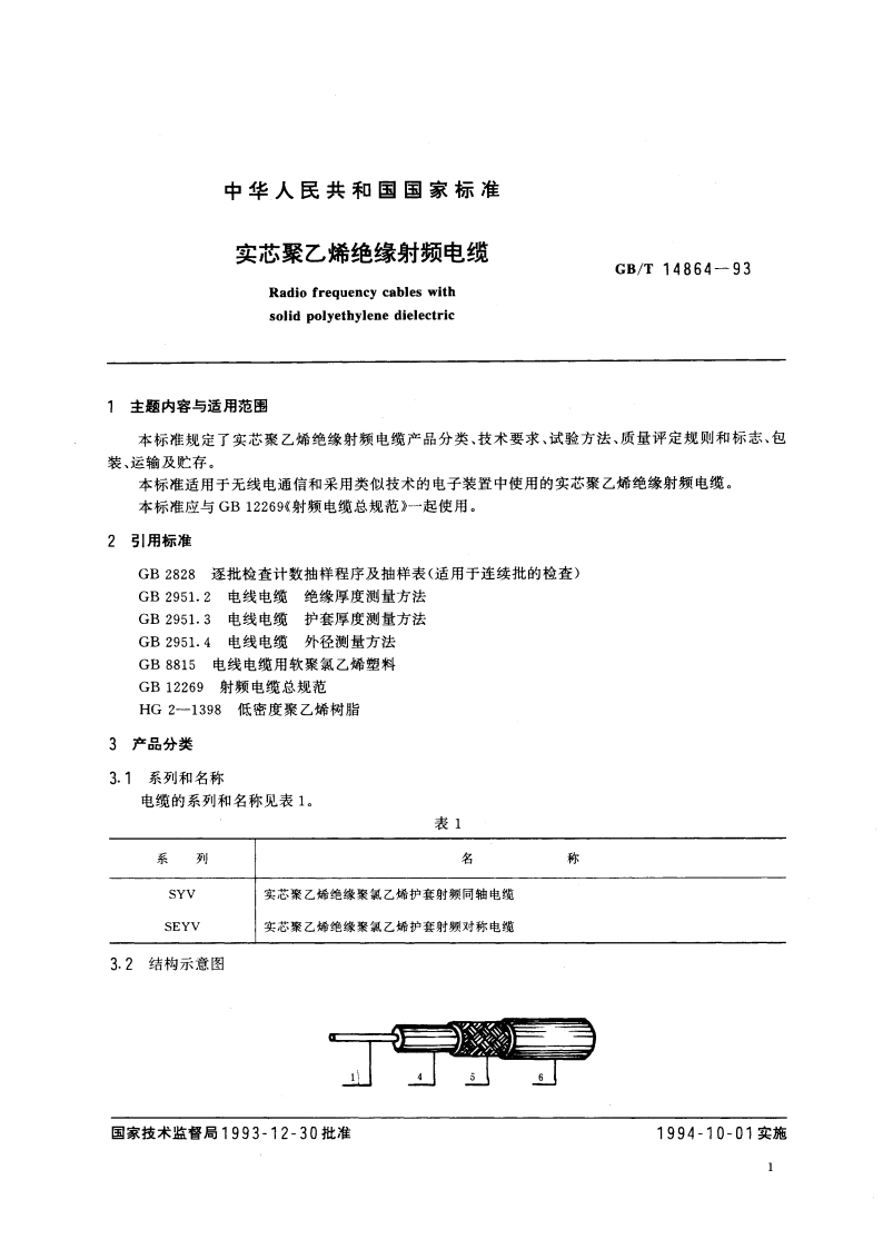 实芯聚乙烯绝缘射频电缆 GBT 14864-1993.pdf_第2页