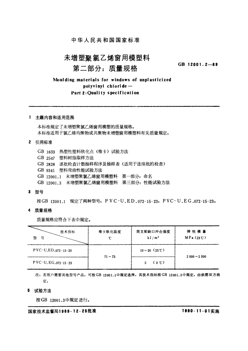 未增塑聚氯乙烯窗用模塑料 第二部分：质量规格 GBT 12001.2-1989.pdf_第3页