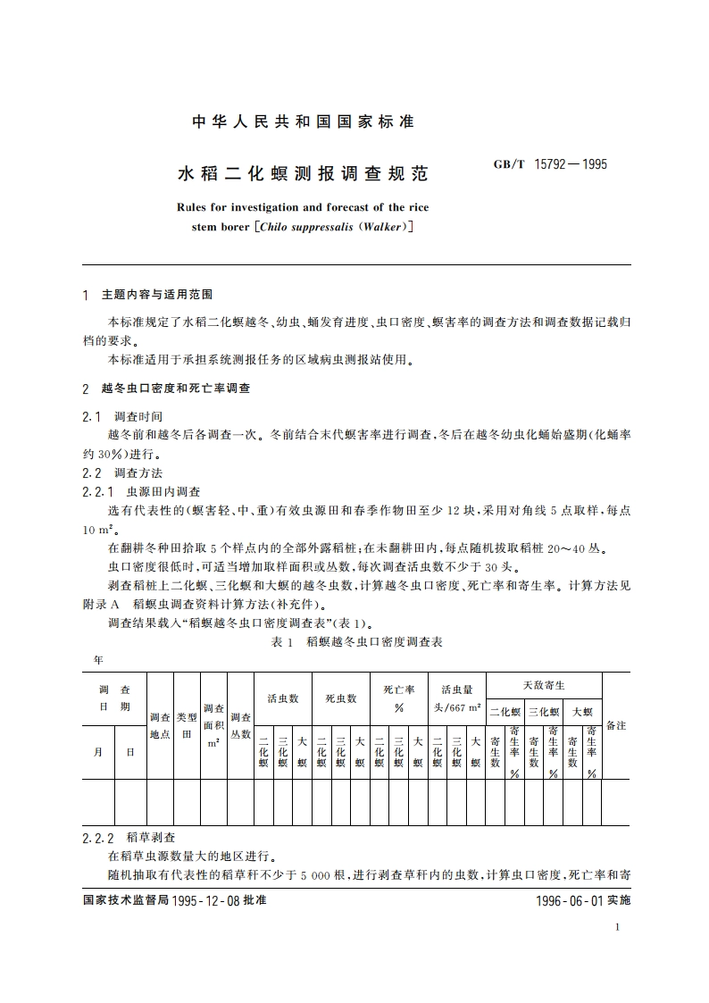 水稻二化螟测报调查规范 GBT 15792-1995.pdf_第3页