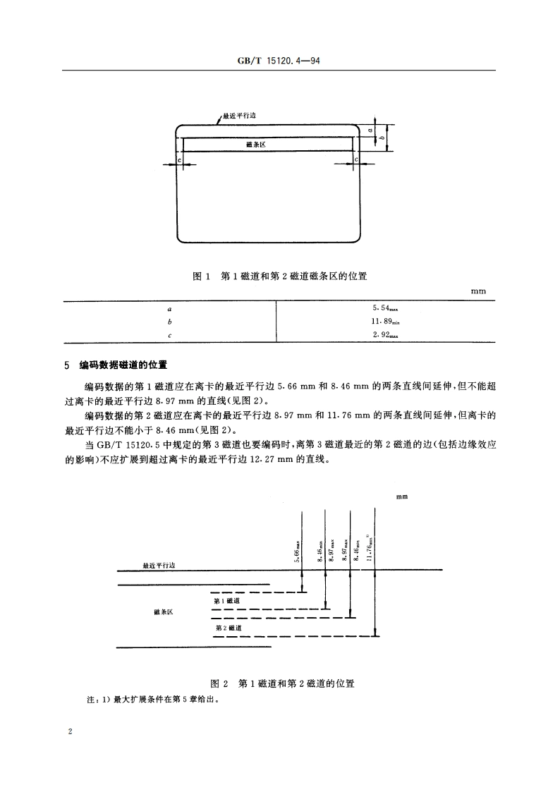 识别卡 记录技术 第4部分：只读磁道的第1磁道和第2磁道的位置 GBT 15120.4-1994.pdf_第3页