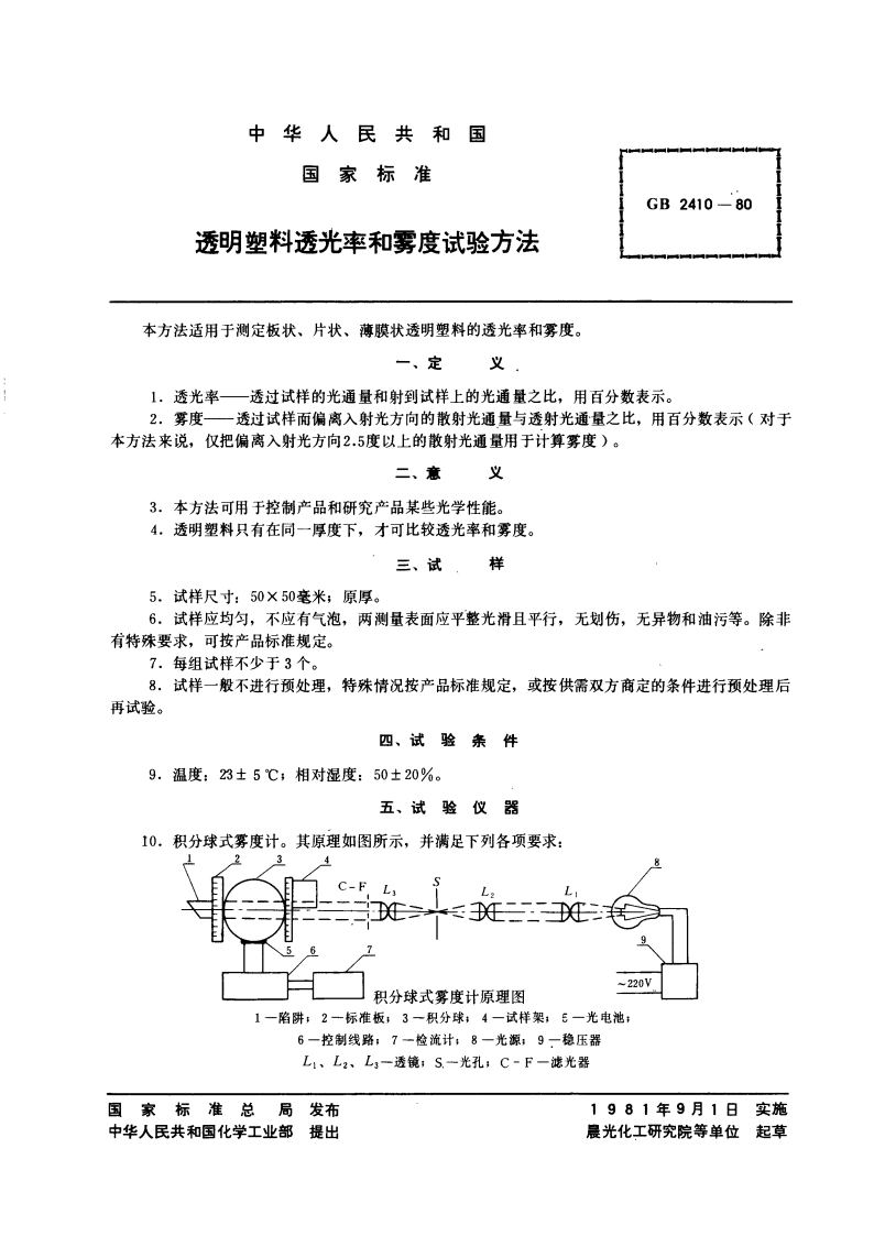 透明塑料透光率和雾度试验方法 GBT 2410-1980.pdf_第3页