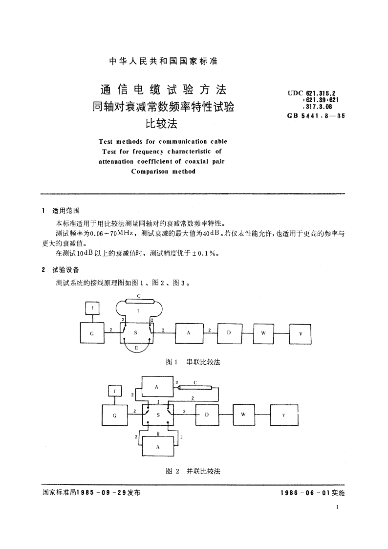 通信电缆试验方法 同轴对衰减常数频率特性试验 比较法 GBT 5441.8-1985.pdf_第3页