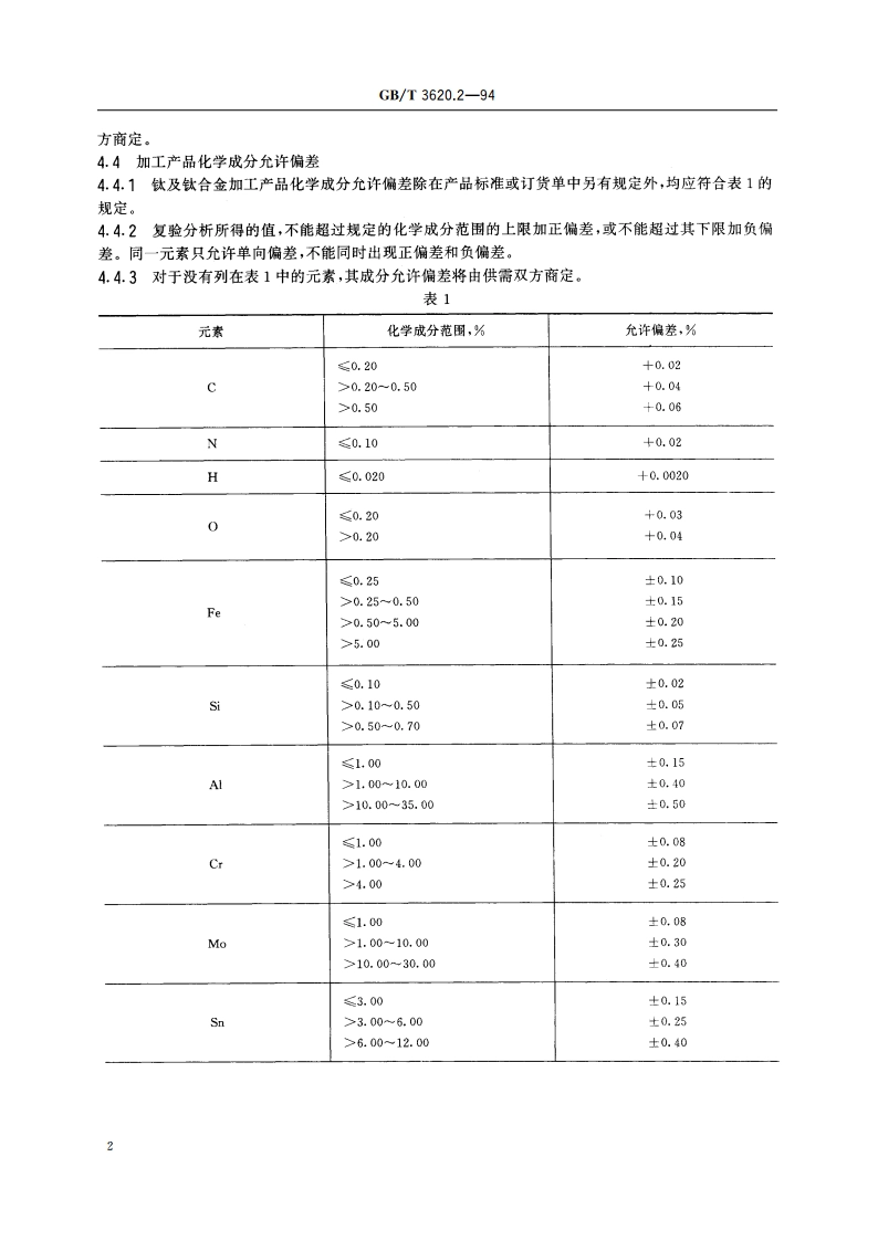 钛及钛合金加工产品化学成分及成分允许偏差 GBT 3620.2-1994.pdf_第3页