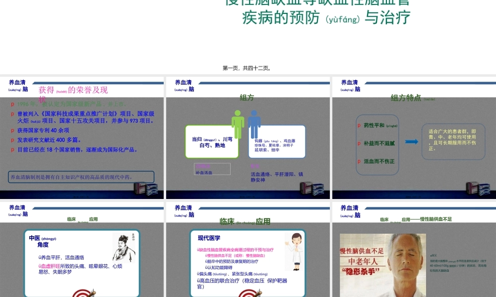 2022年医学专题—养血清脑颗粒--慢性脑缺血(1).ppt