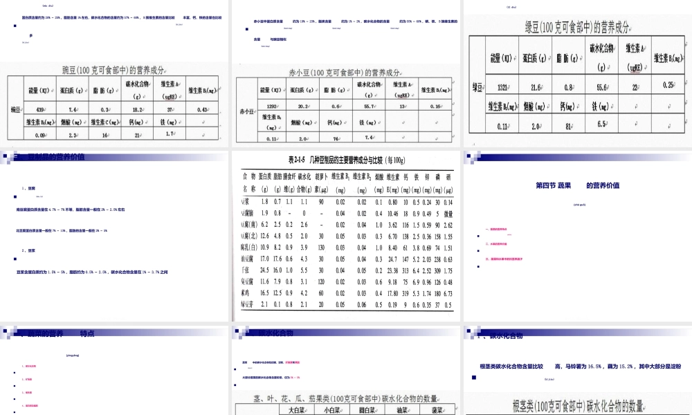 2022年医学专题—《烹饪营养与卫生》第十二讲-豆类及制品与蔬果的营养价值.ppt