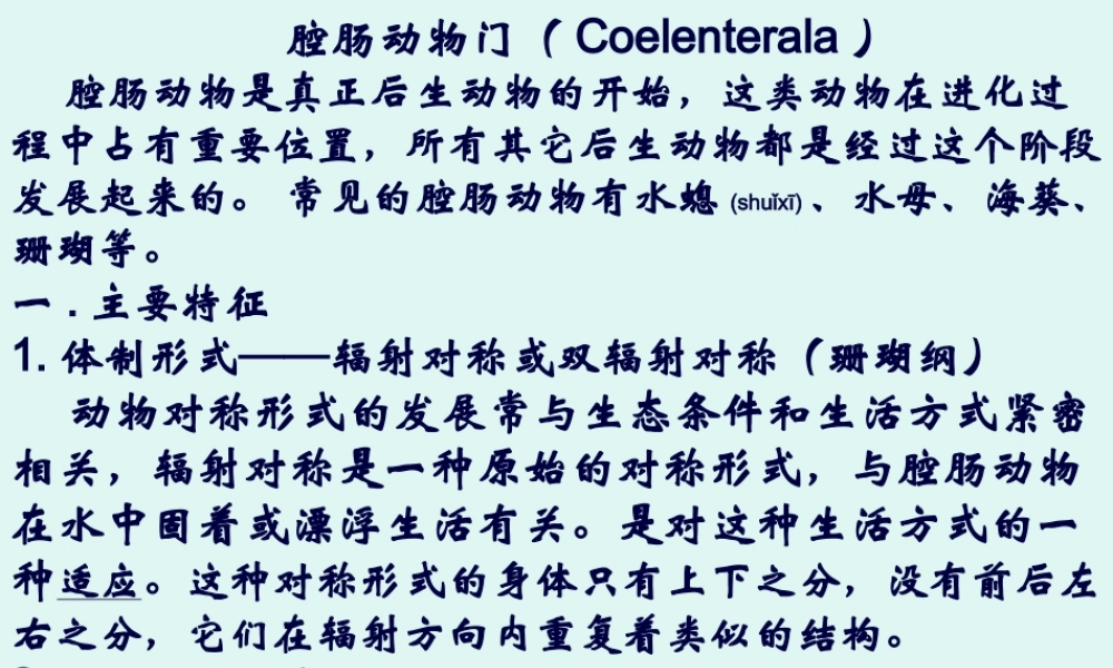 2022年医学专题—腔肠动物门Coelenterala腔肠动物是真正后生动物开.ppt
