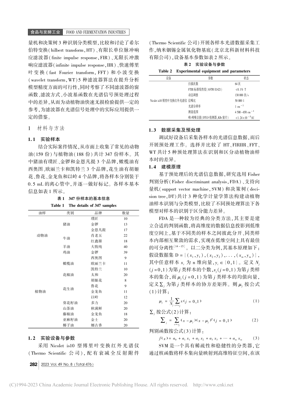 基于滤波器的动植物油光谱信号预处理方法比较及识别分类_邱薇纶.pdf_第2页