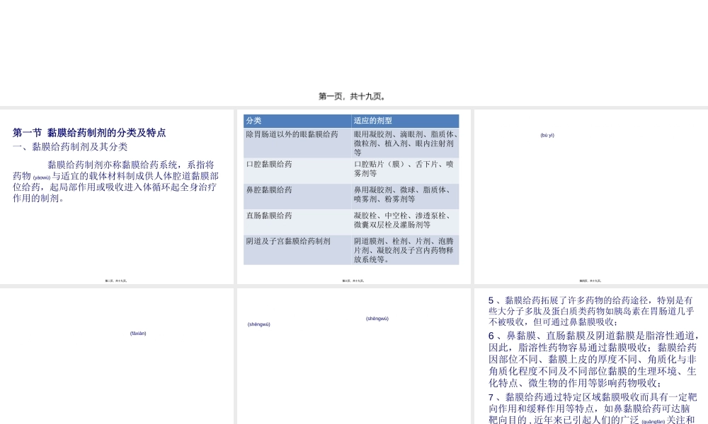 2022年医学专题—第五篇黏膜给药制剂全解.ppt