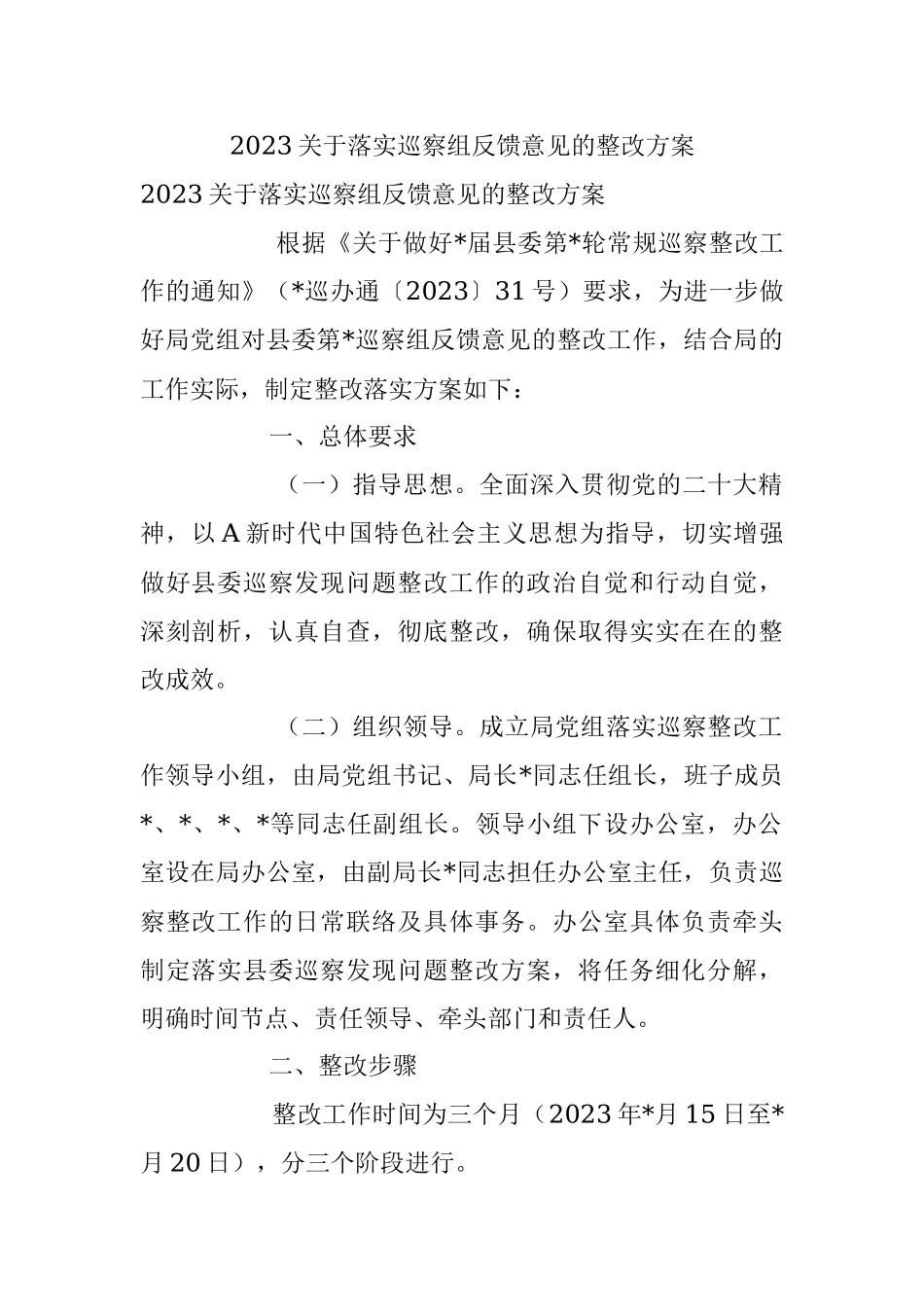 2023关于落实巡察组反馈意见的整改方案.docx_第1页