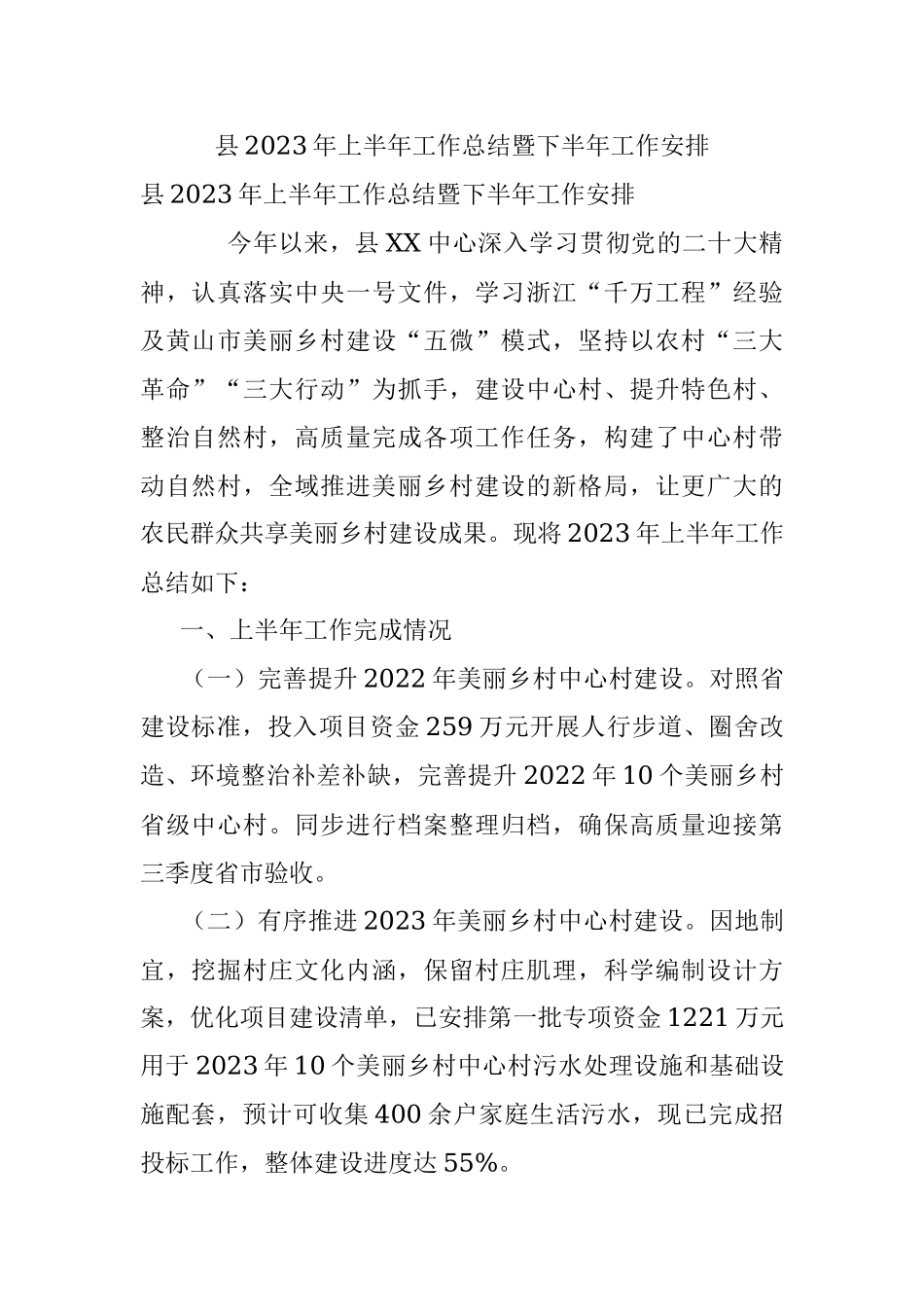 县2023年上半年工作总结暨下半年工作安排.docx_第1页