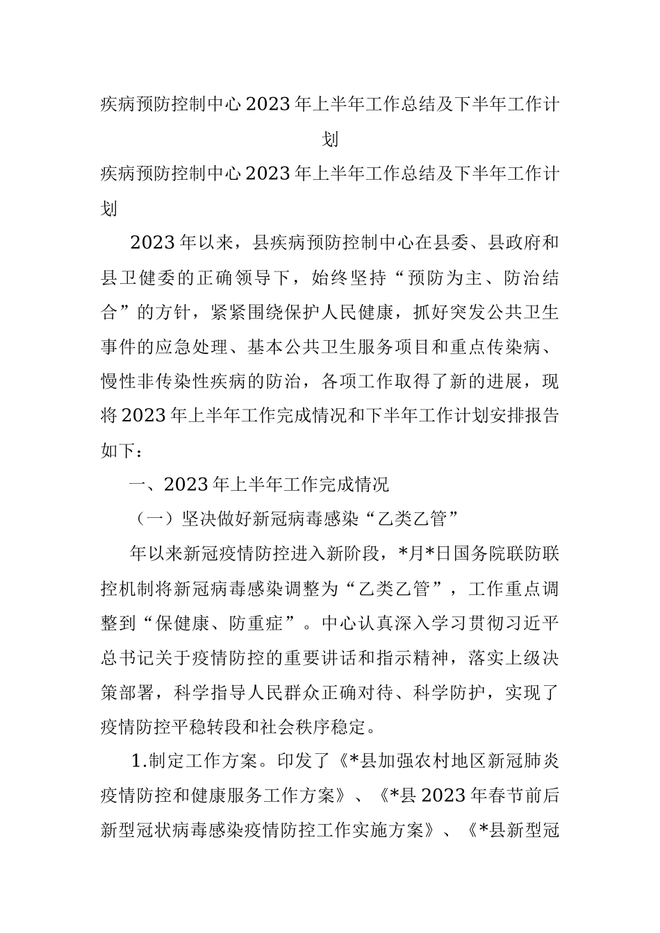 疾病预防控制中心2023年上半年工作总结及下半年工作计划.docx_第1页