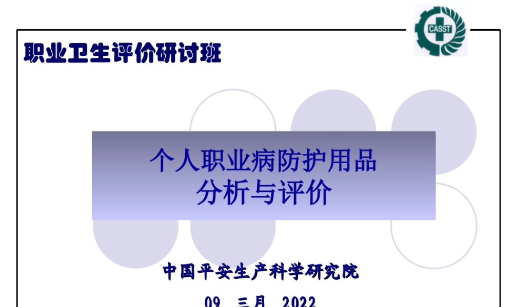 个人职业病防护用品分析与评价.ppt