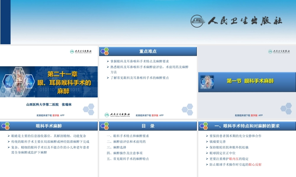 第21章 眼、耳鼻喉科手术麻醉(1).ppt