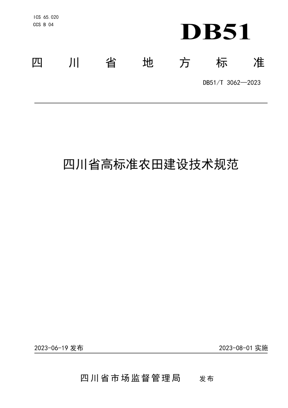 DB51T 3062-2023四川省高标准农田建设技术规范.pdf_第1页