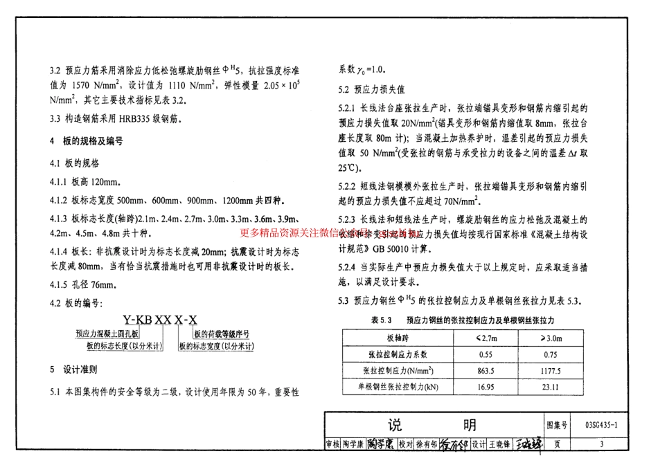 03SG435-1 预应力混凝土圆孔板(预应力钢筋为螺旋肋钢丝,跨度2.1m～4.8m).pdf_第3页