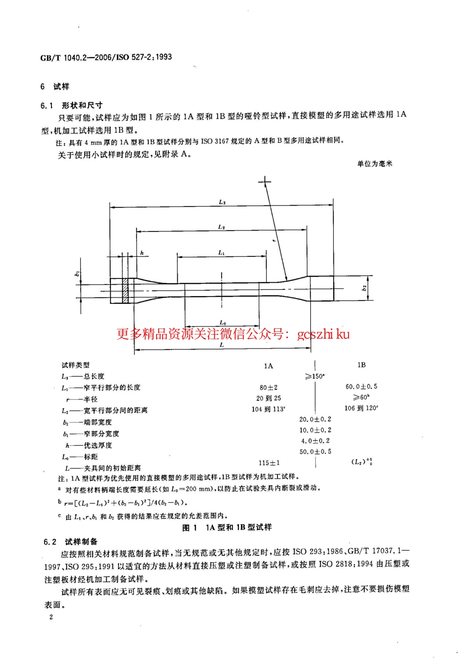 GBT1040.2-2006 塑料 拉伸性能的测定 第2部分：模塑和挤塑塑料的试验条件.pdf_第2页